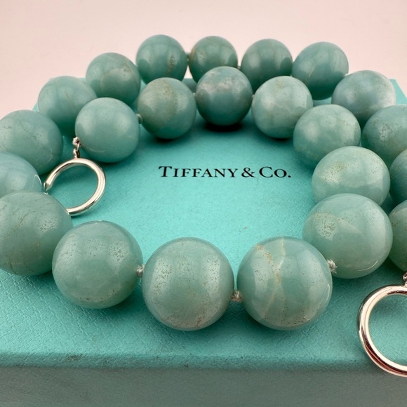 RARE Tiffany & Co. 16mm Amazonite Necklace Sterling Silver Paloma Picasso - Picture 4 of 9